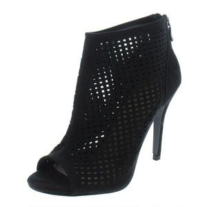 Black laser cut open toe booties
